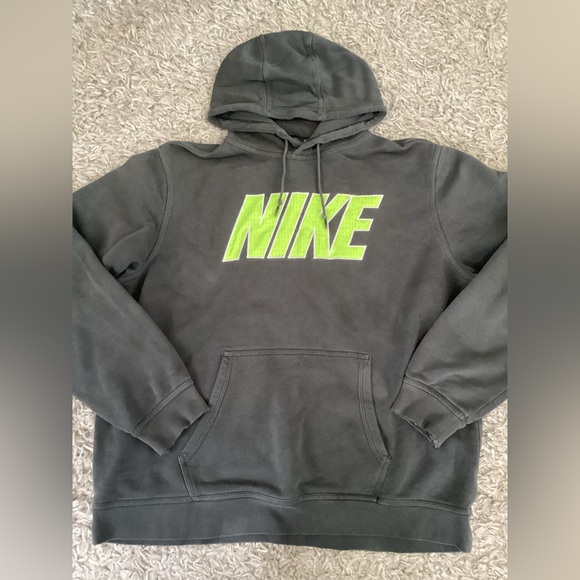 NIKE XXL ✨ adult Charcoal Hoodie with Bright Green Logo great condition - Picture 1 of 3